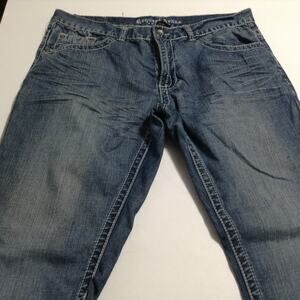 Request Jeans Premium Men's 36x30 Blue Denim Heavy Stitch Distressed Bootcut Y2K